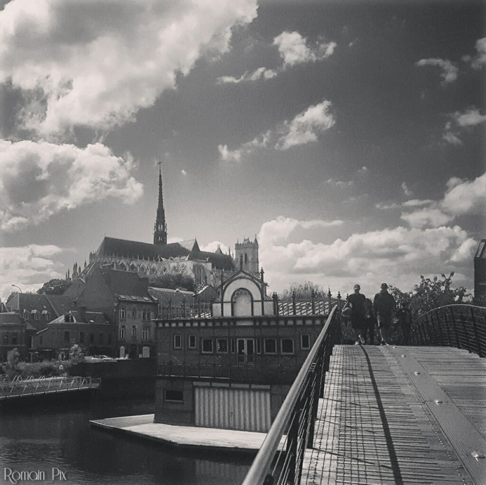 Cathédrale Amiens -prise du parc St Pierre- noir et blanc - Août 2017